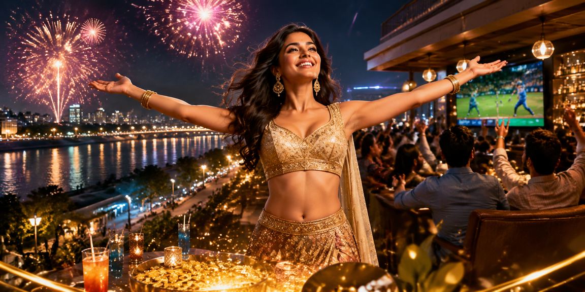 Elegant sportsbook scene at Ahmedabad riverfront for Indian bettors